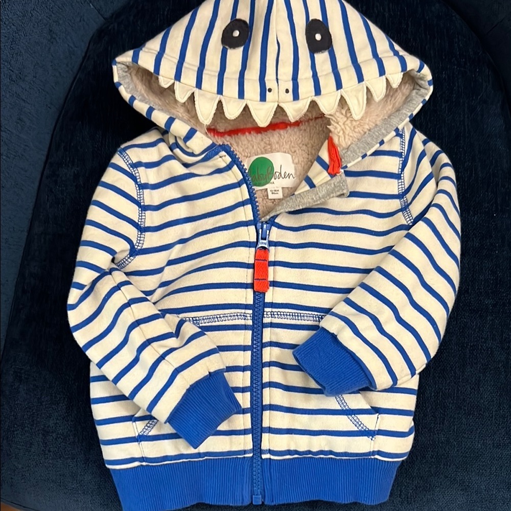 Mini Boden Blue and White Striped Hoodie Sweatshirt